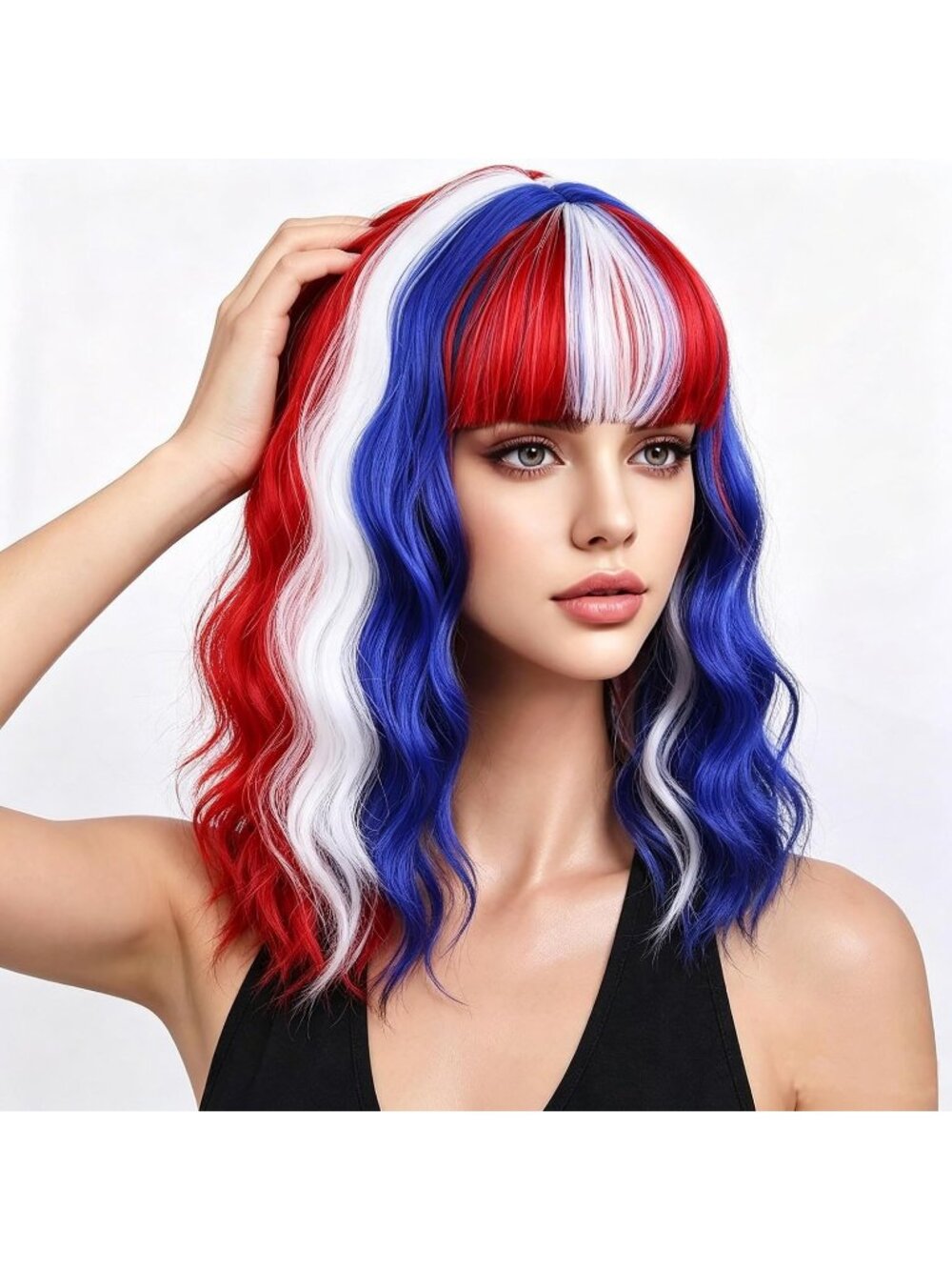 Women's Rainbow 14 Inch Short Shoulder Length Synthetic Bangs Wavy Bob Wig